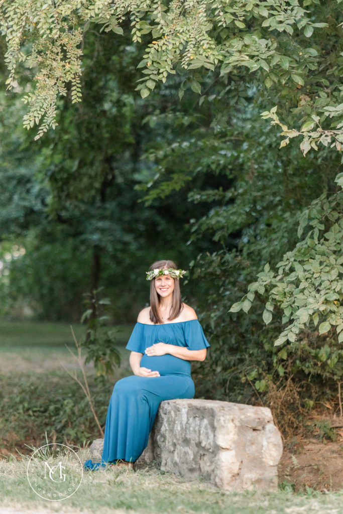 outdoor maternity session in blue dress
