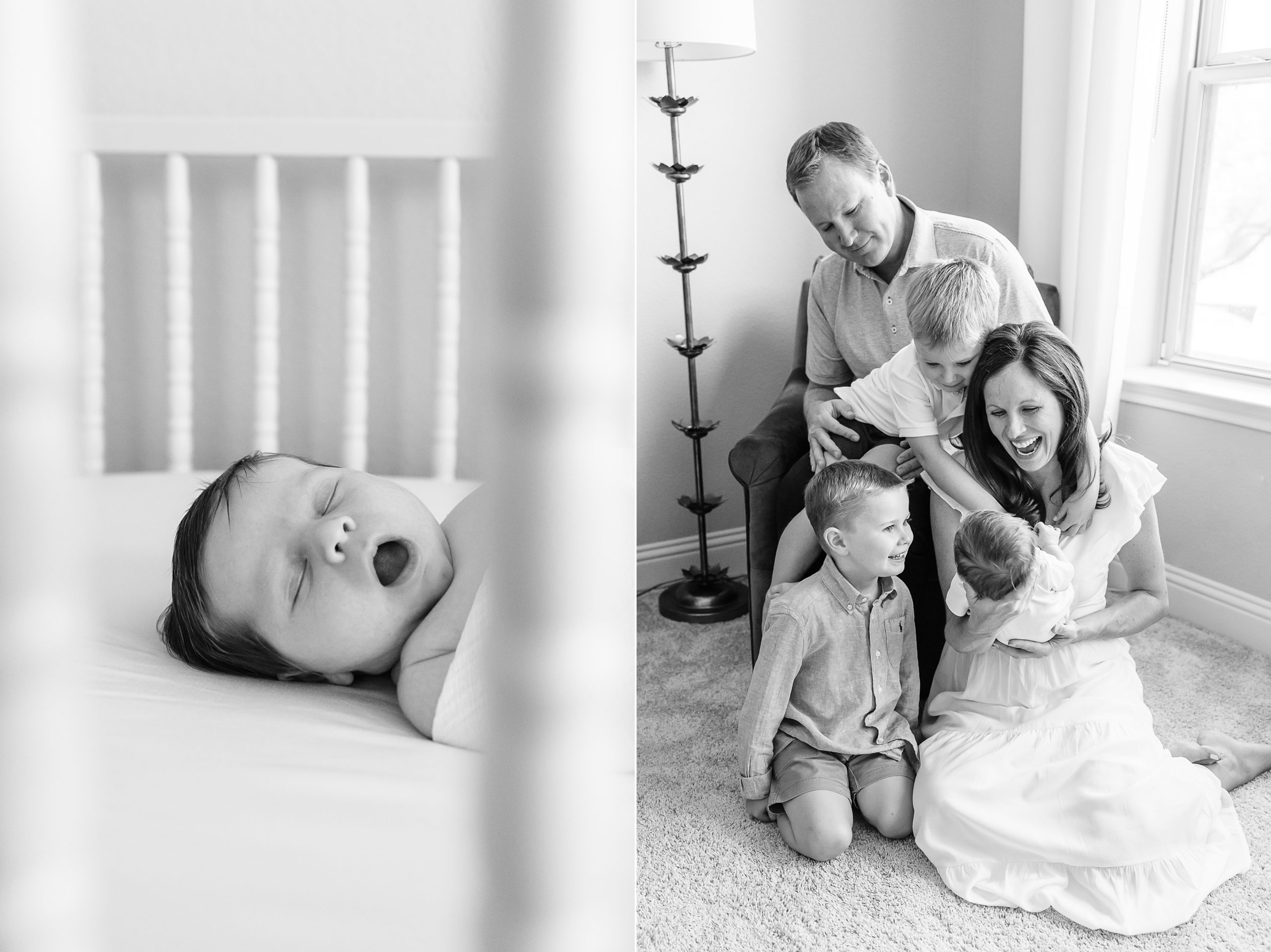 a family with their baby at a newborn session at home