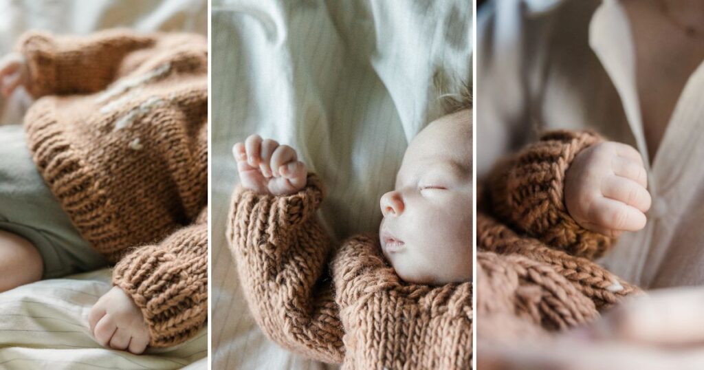 Sonny's newborn photos - a collage of images of his little hands and face